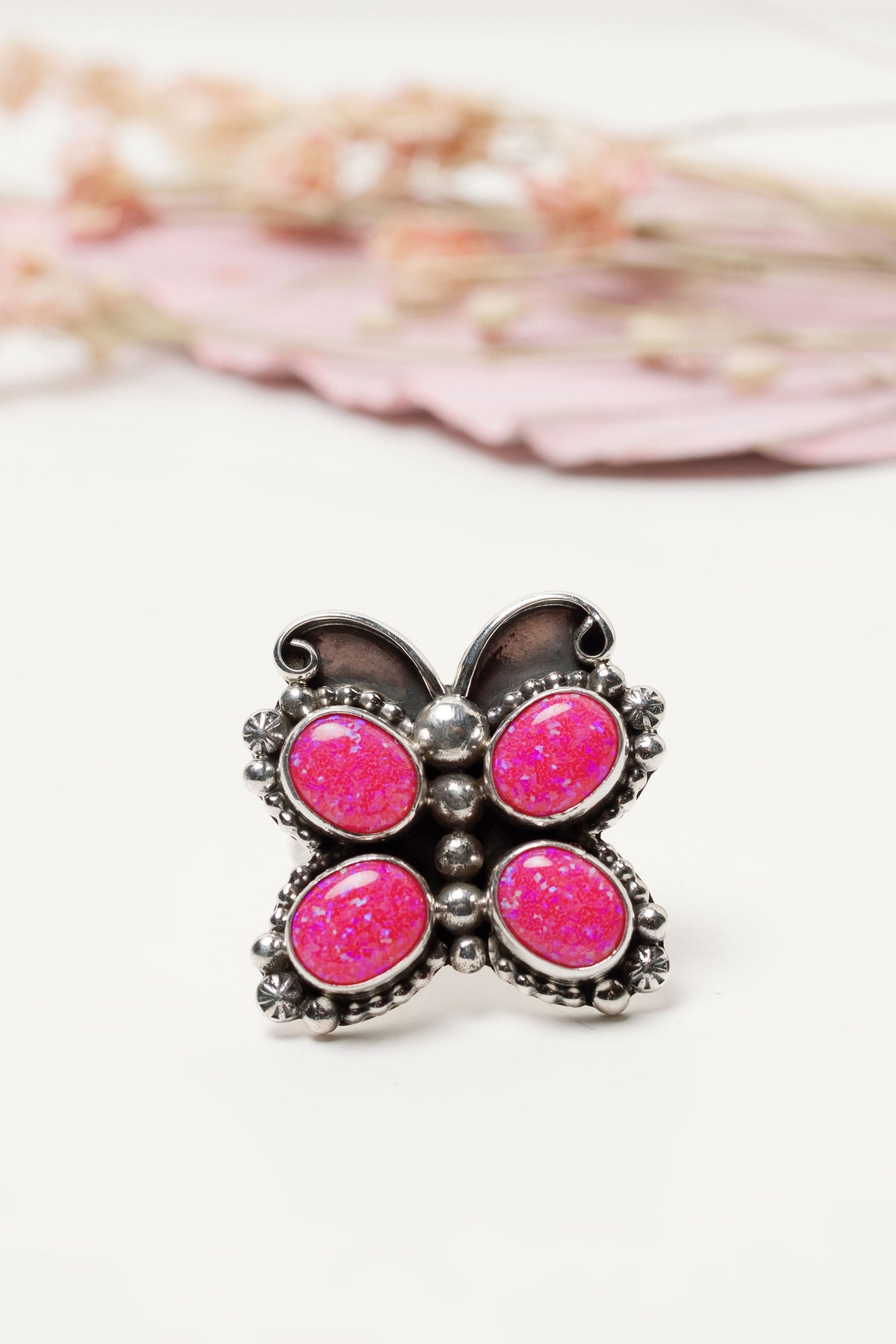 AM Butterfly Ring Pink Opal