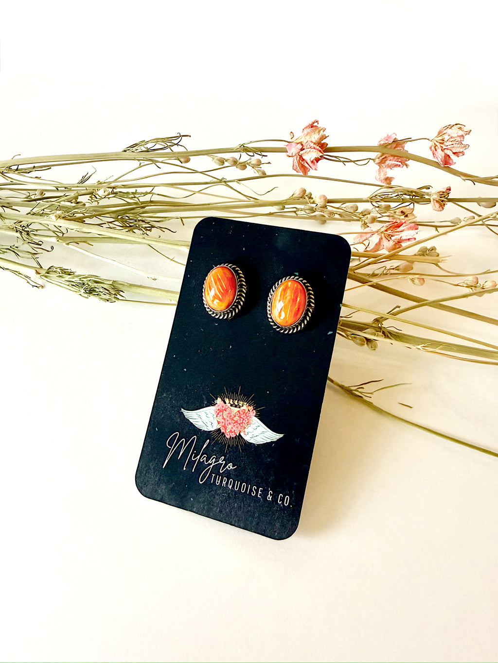 Orange Spiny oval Earrings