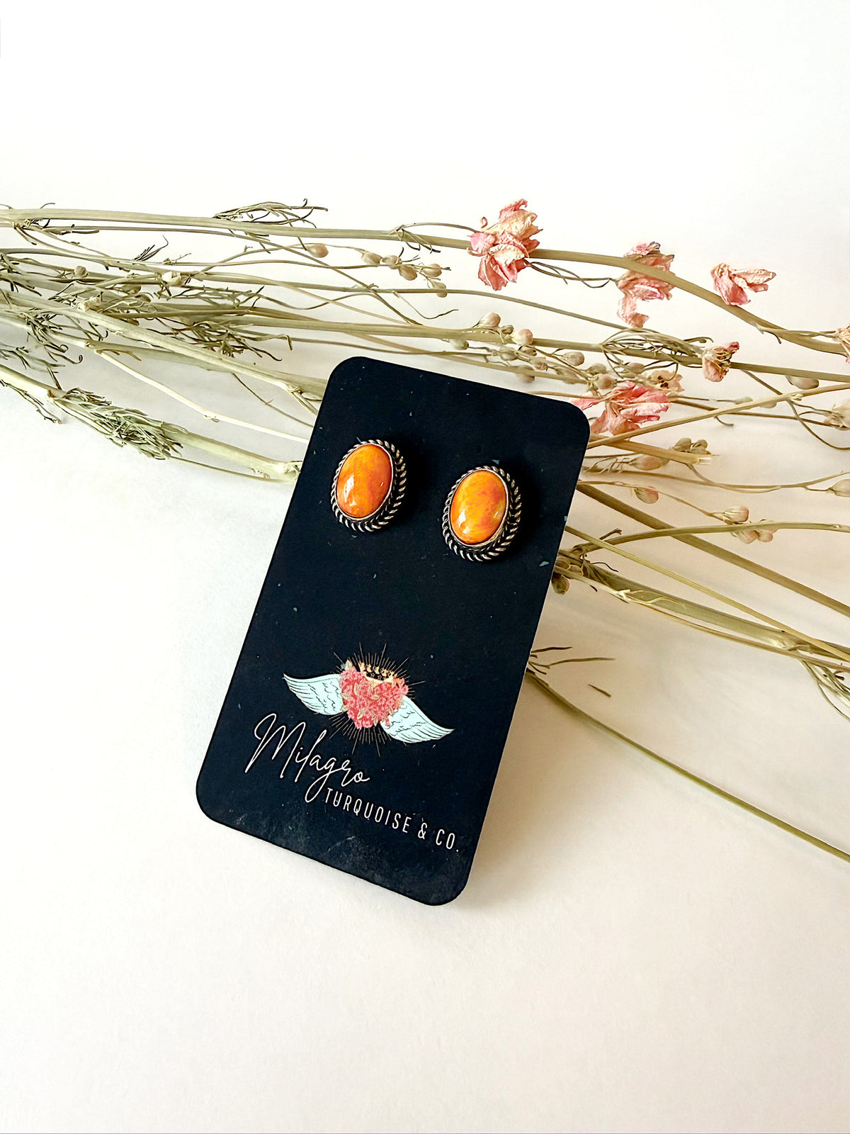Orange Spiny oval Earrings