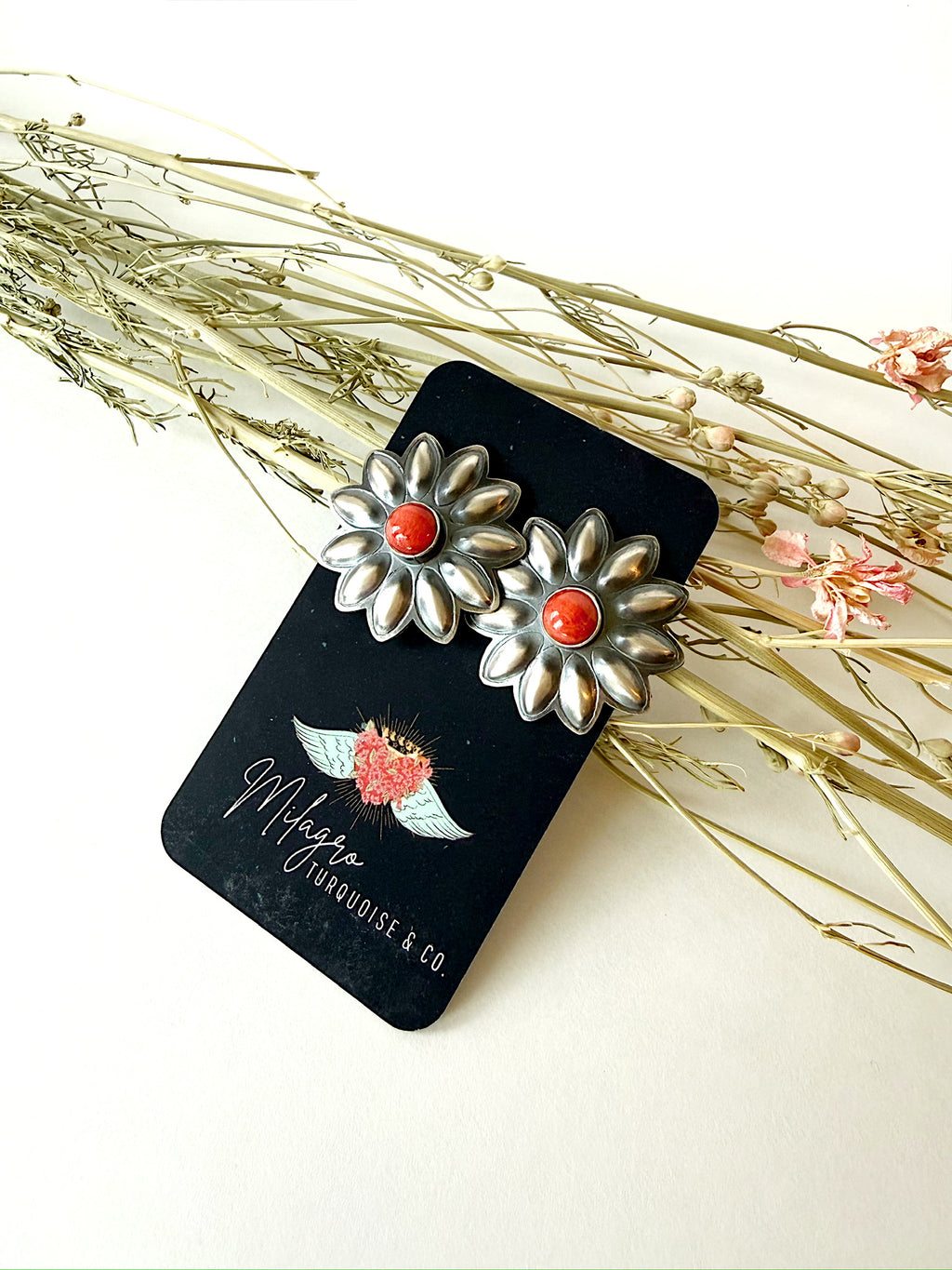 Orange Spiny Sunflower Earrings