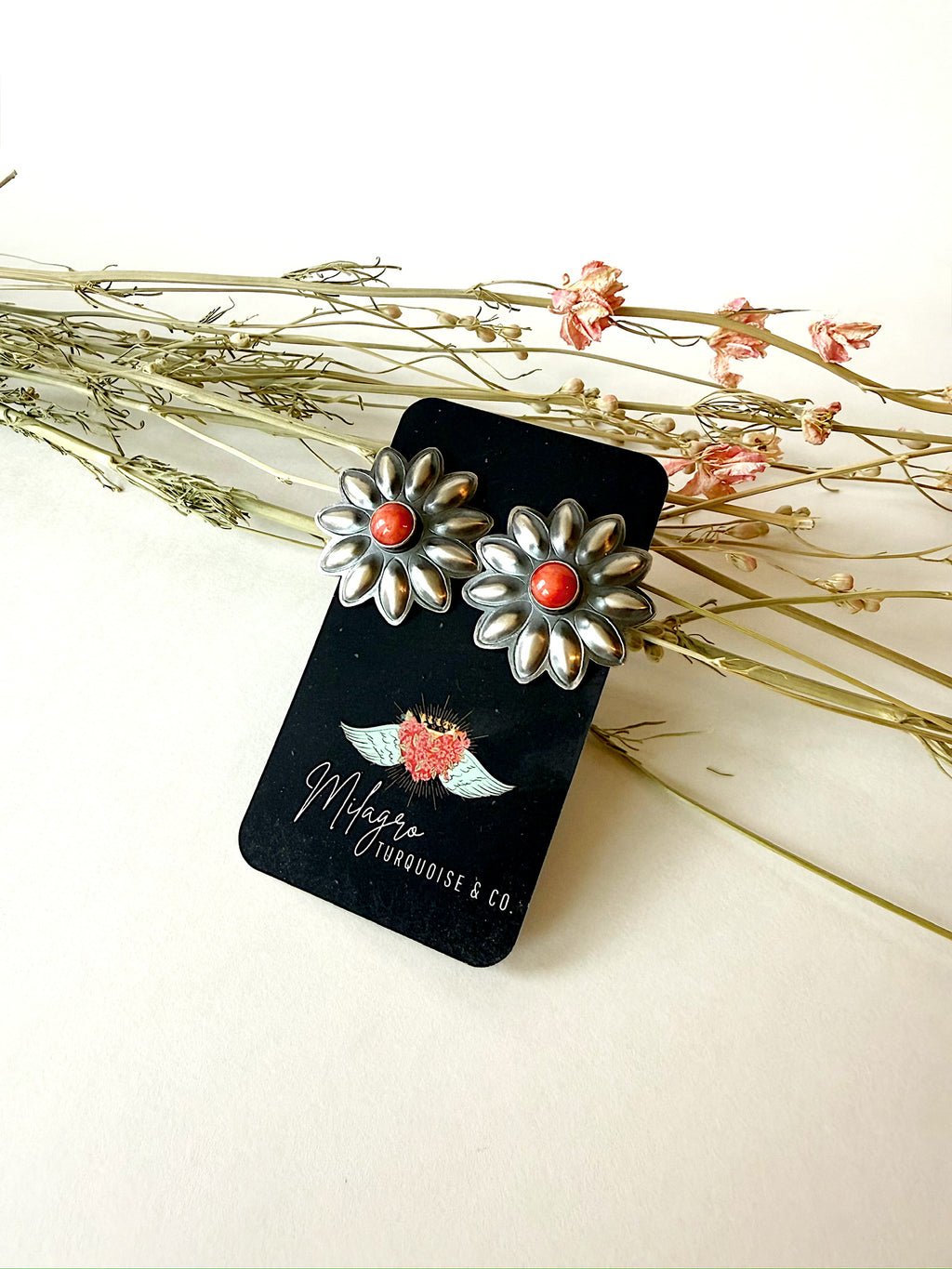 Orange Spiny Sunflower Earrings